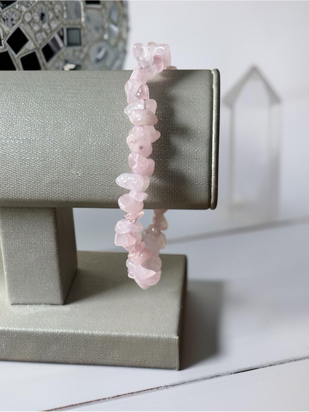 Rose Quartz Chip Gemstone Beaded Stretch Bracelet